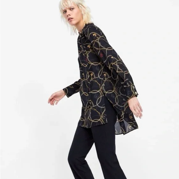 Zara Chain Tassel Horse & Jewel Pattern Tie Neck Tunic XL - Picture 11 of 11